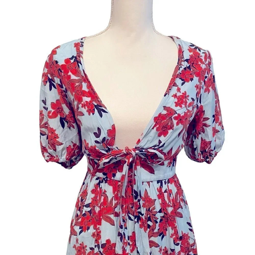 Talulah Red Floral Silk Blend Midi Dress Size Small